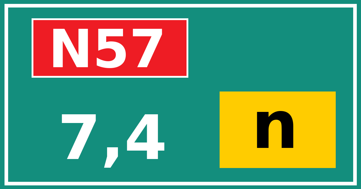 Hectometerbord N57 7,4 letter n