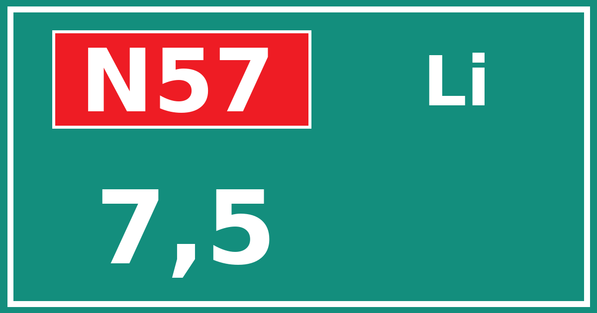 Hectometerbord N57 7,5 zijde Li
