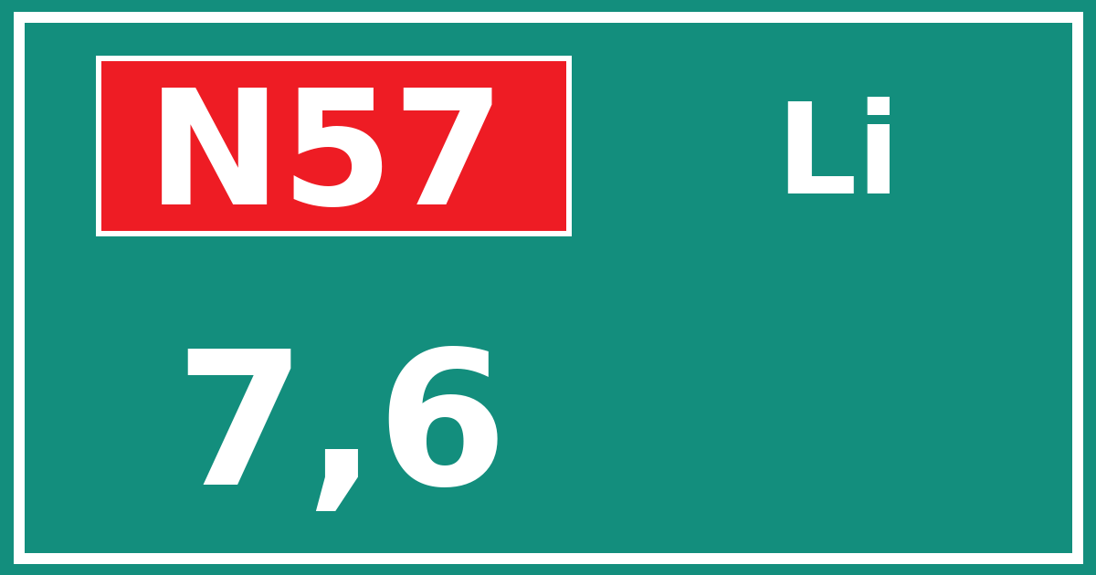 Hectometerbord N57 7,6 zijde Li
