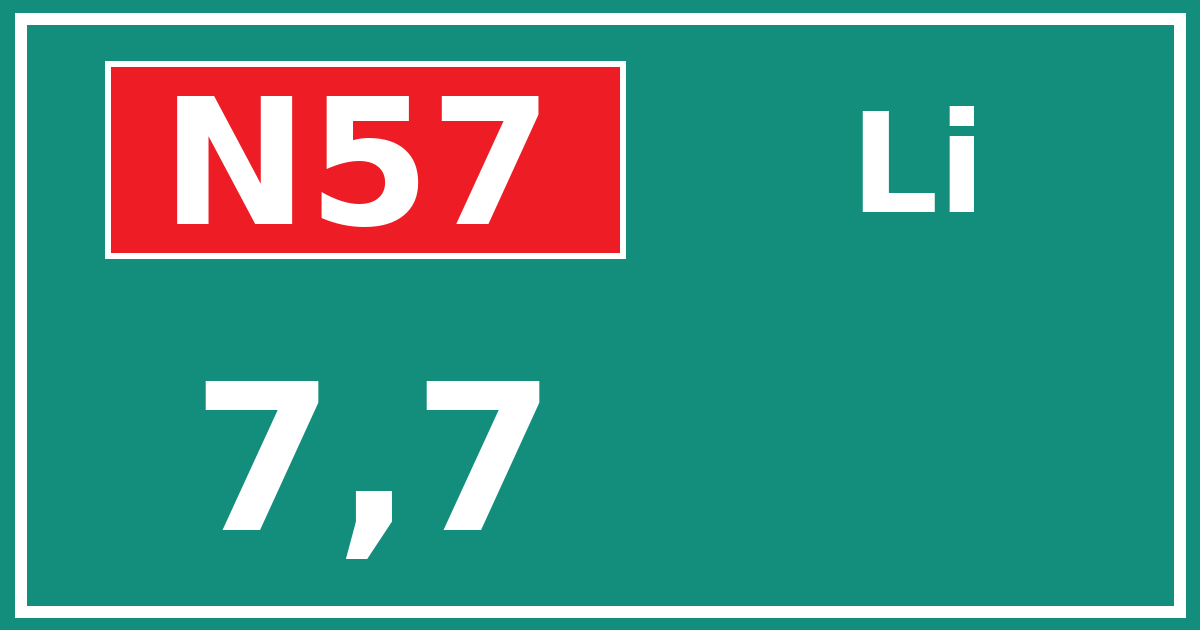 Hectometerbord N57 7,7 zijde Li