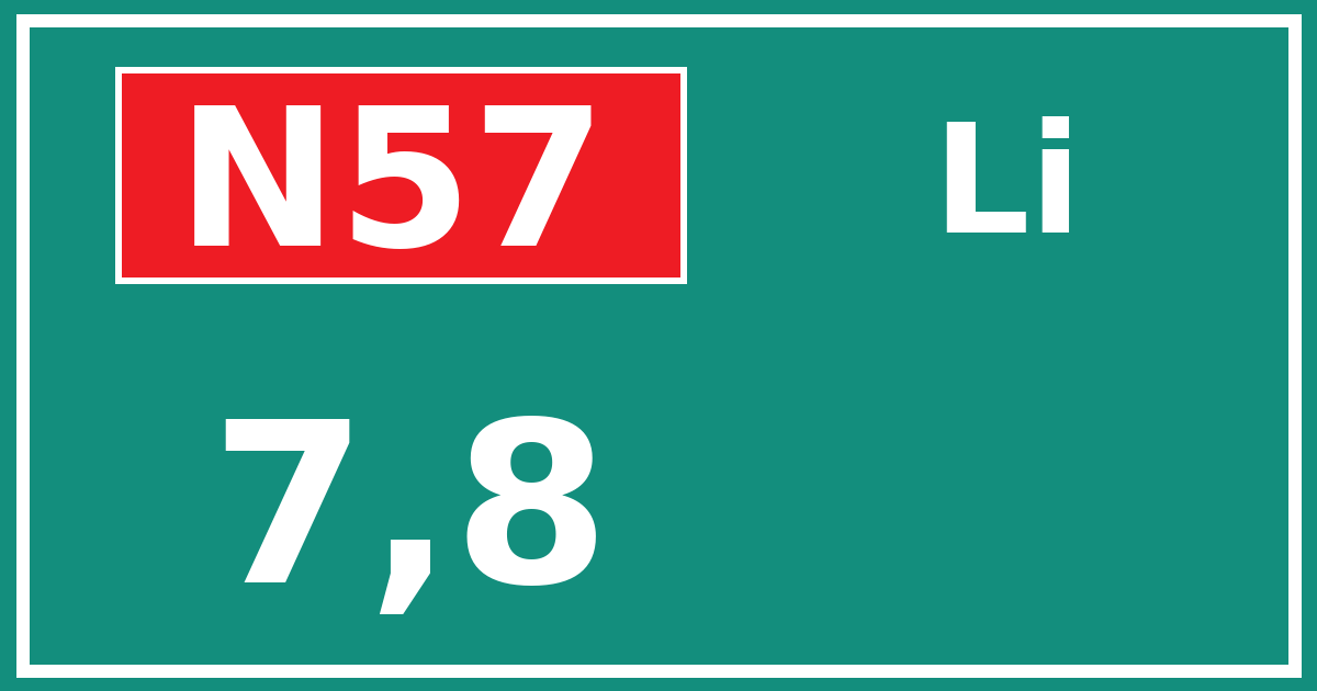 Hectometerbord N57 7,8 zijde Li