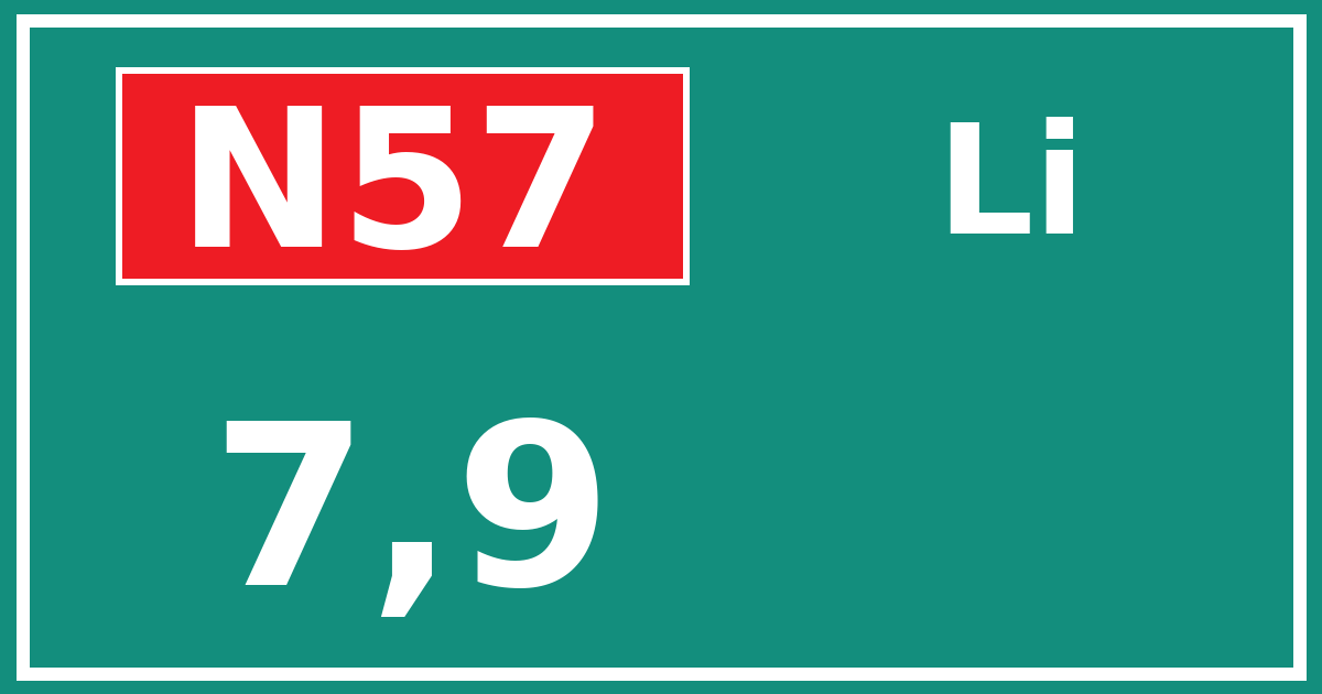 Hectometerbord N57 7,9 zijde Li