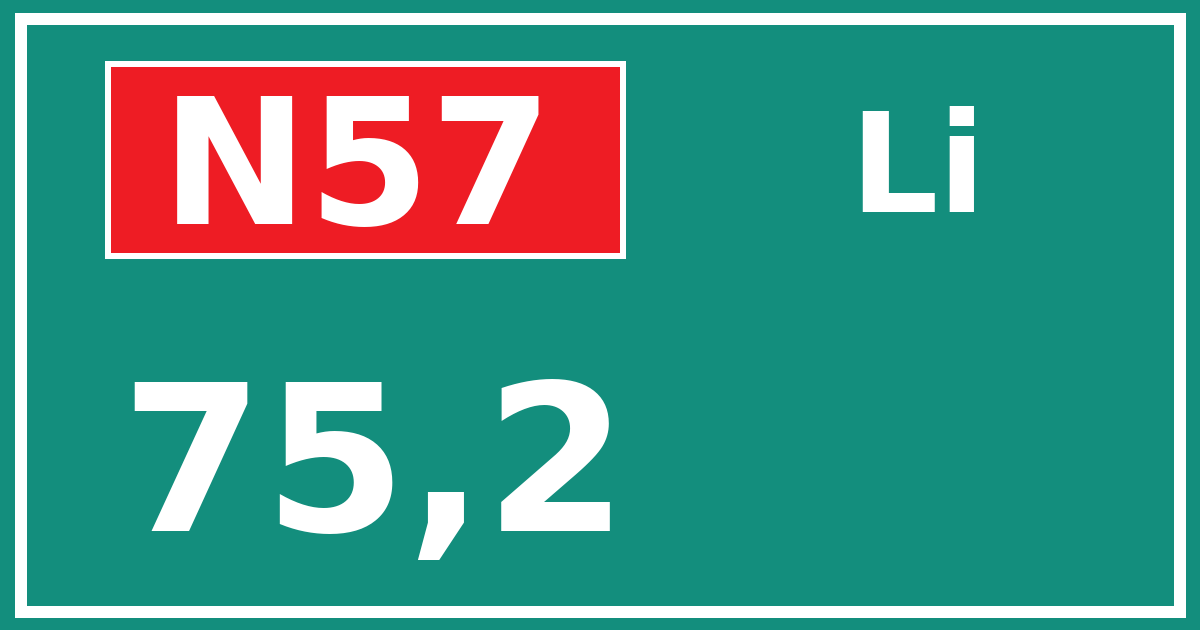 Hectometerbord N57 75,2 zijde Li