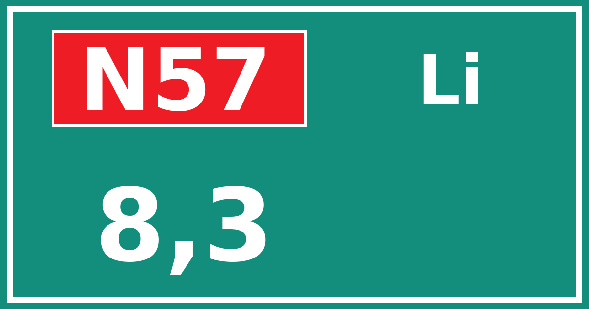 Hectometerbord N57 8,3 zijde Li