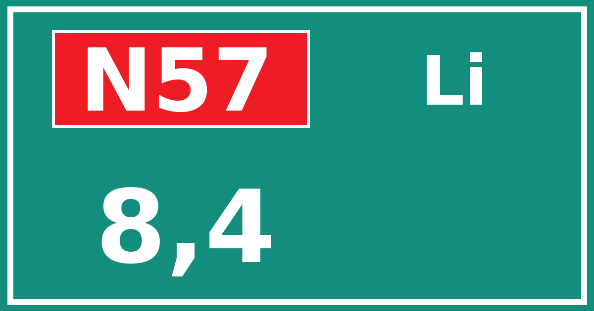 Hectometerbord N57 8,4 zijde Li