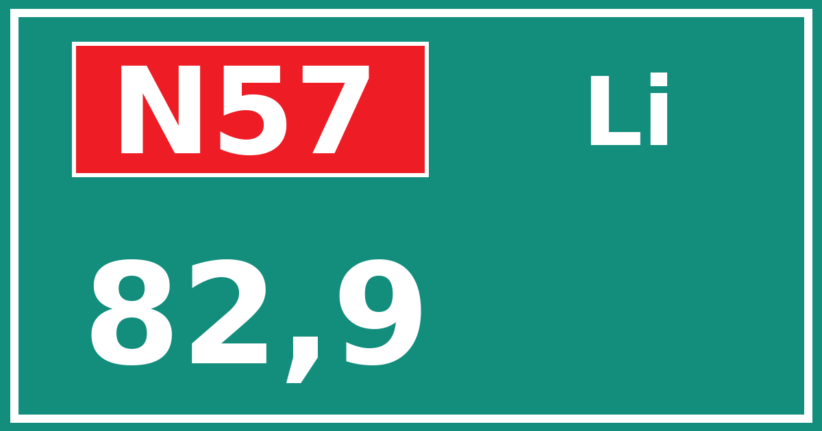 Hectometerbord N57 82,9 zijde Li