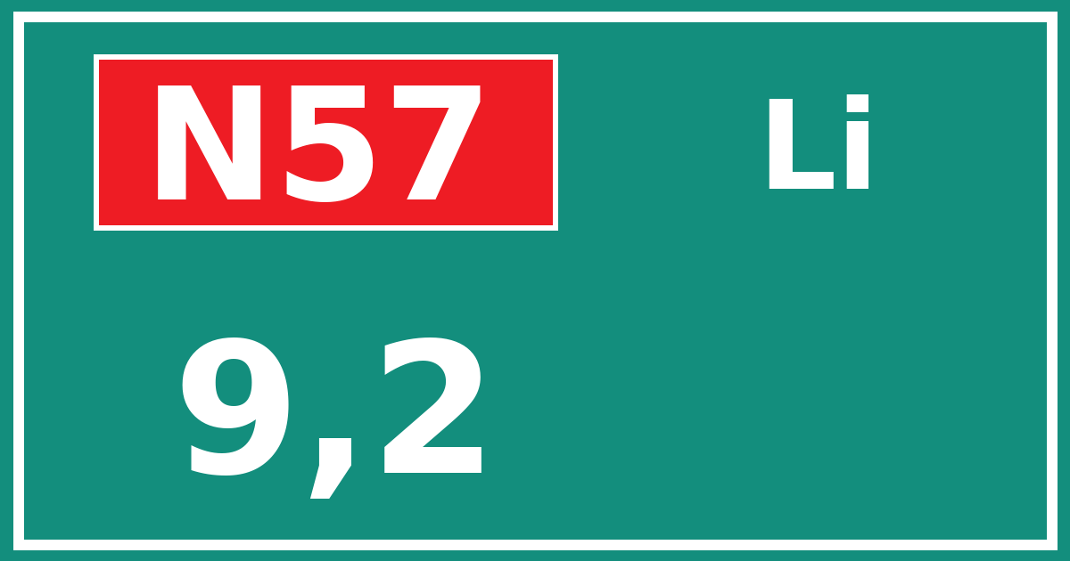 Hectometerbord N57 9,2 zijde Li