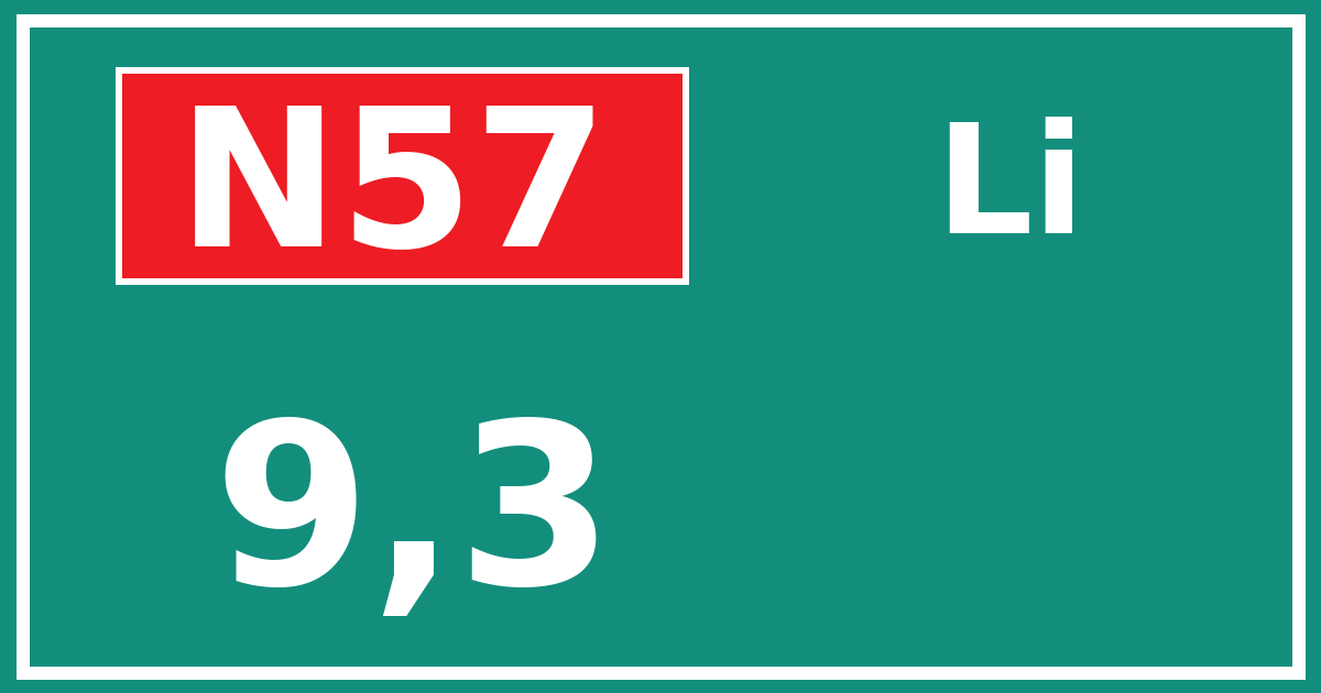 Hectometerbord N57 9,3 zijde Li