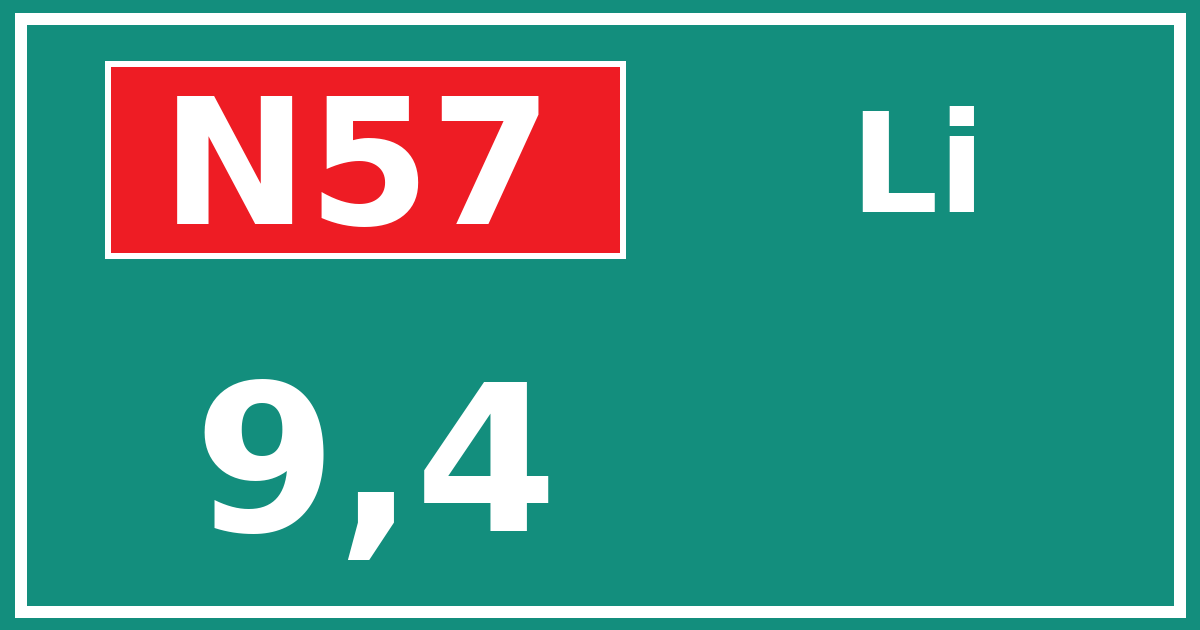 Hectometerbord N57 9,4 zijde Li