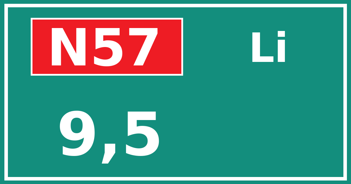 Hectometerbord N57 9,5 zijde Li