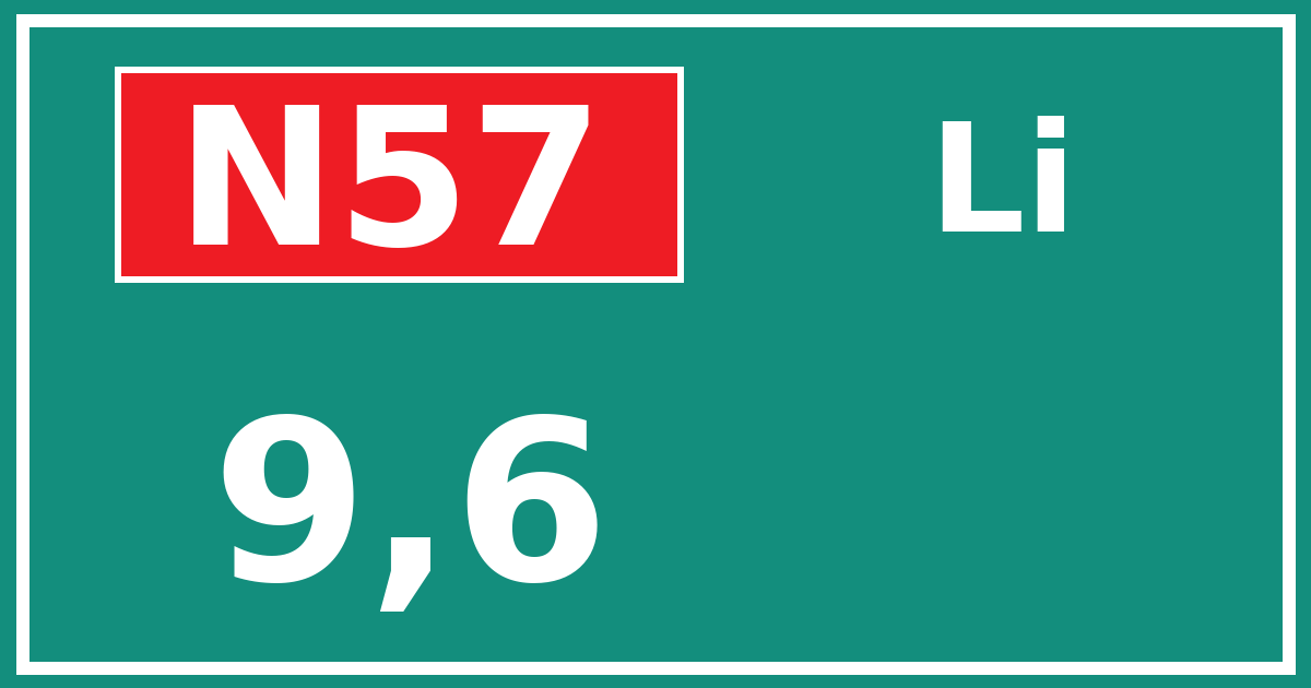 Hectometerbord N57 9,6 zijde Li