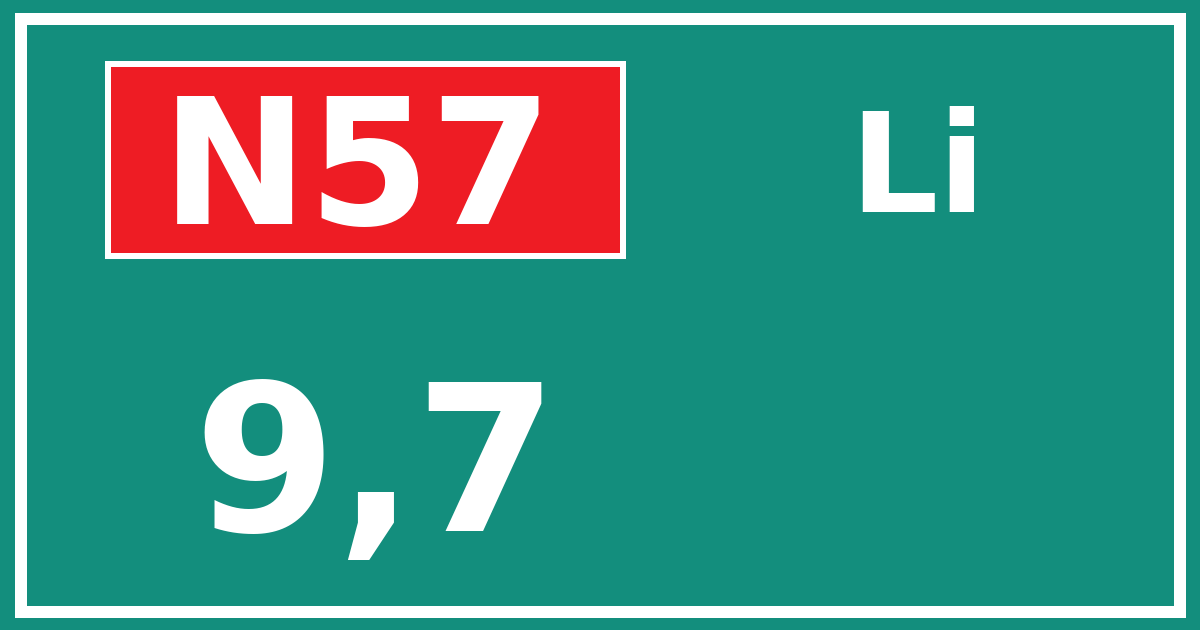 Hectometerbord N57 9,7 zijde Li