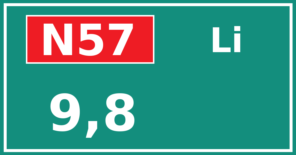 Hectometerbord N57 9,8 zijde Li