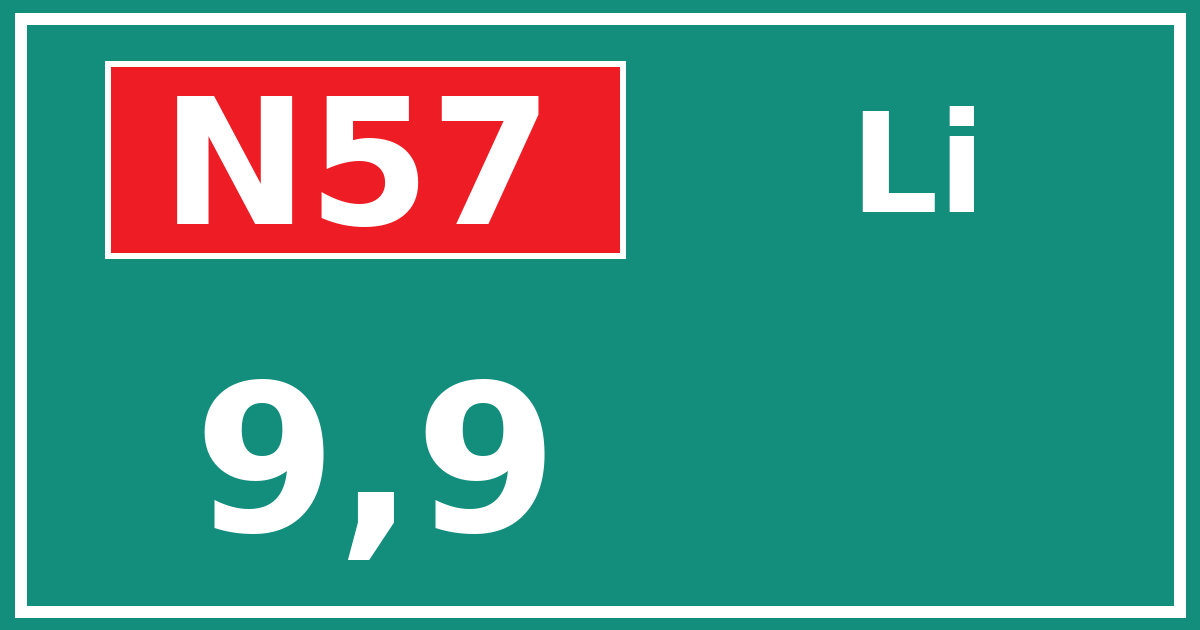 Hectometerbord N57 9,9 zijde Li