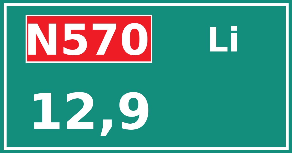 Hectometerbord N570 12,9 zijde Li