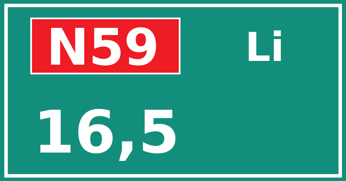 Hectometerbord N59 16,5 zijde Li