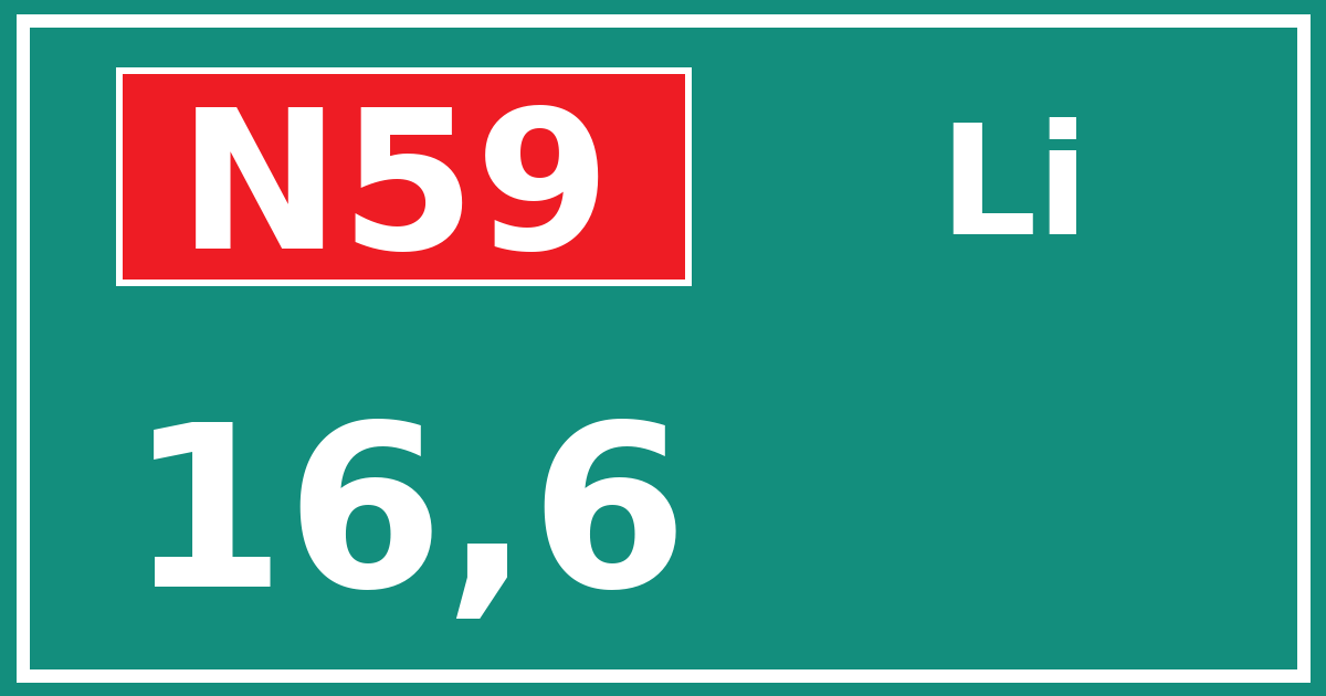 Hectometerbord N59 16,6 zijde Li