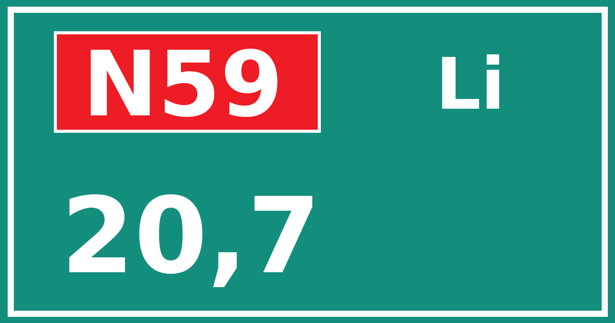 Hectometerbord N59 20,7 zijde Li