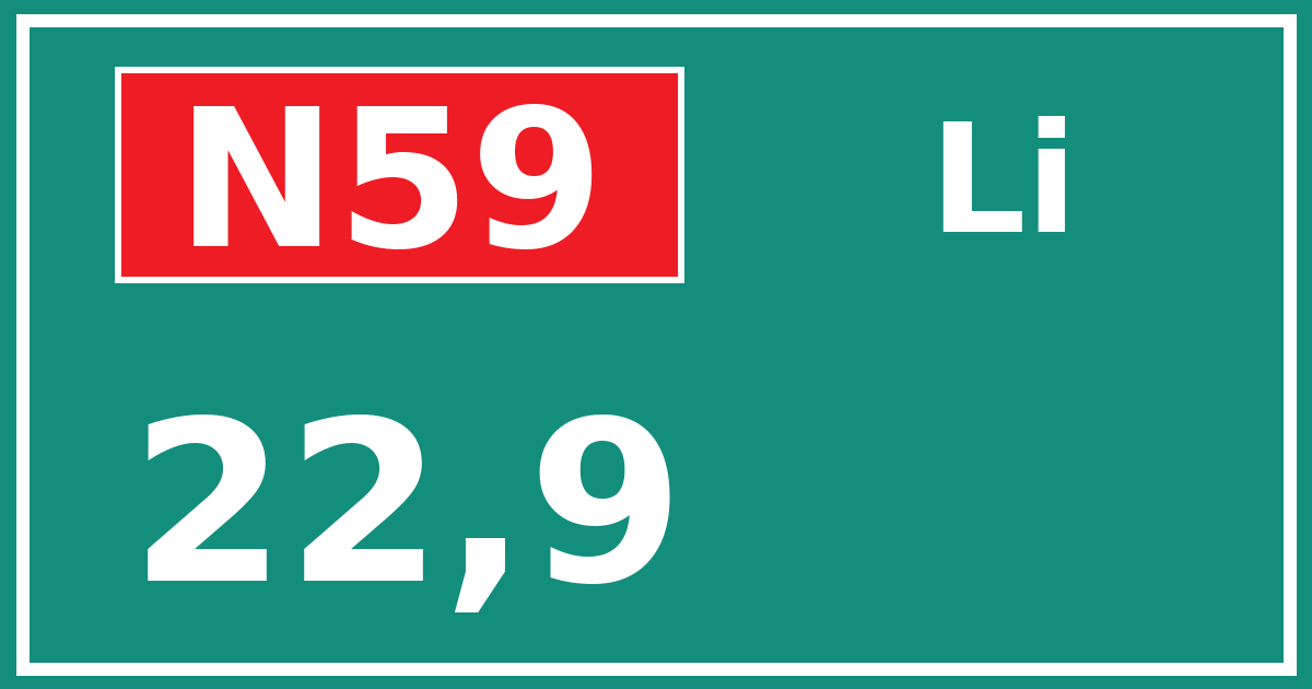 Hectometerbord N59 22,9 zijde Li