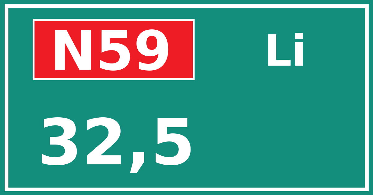 Hectometerbord N59 32,5 zijde Li