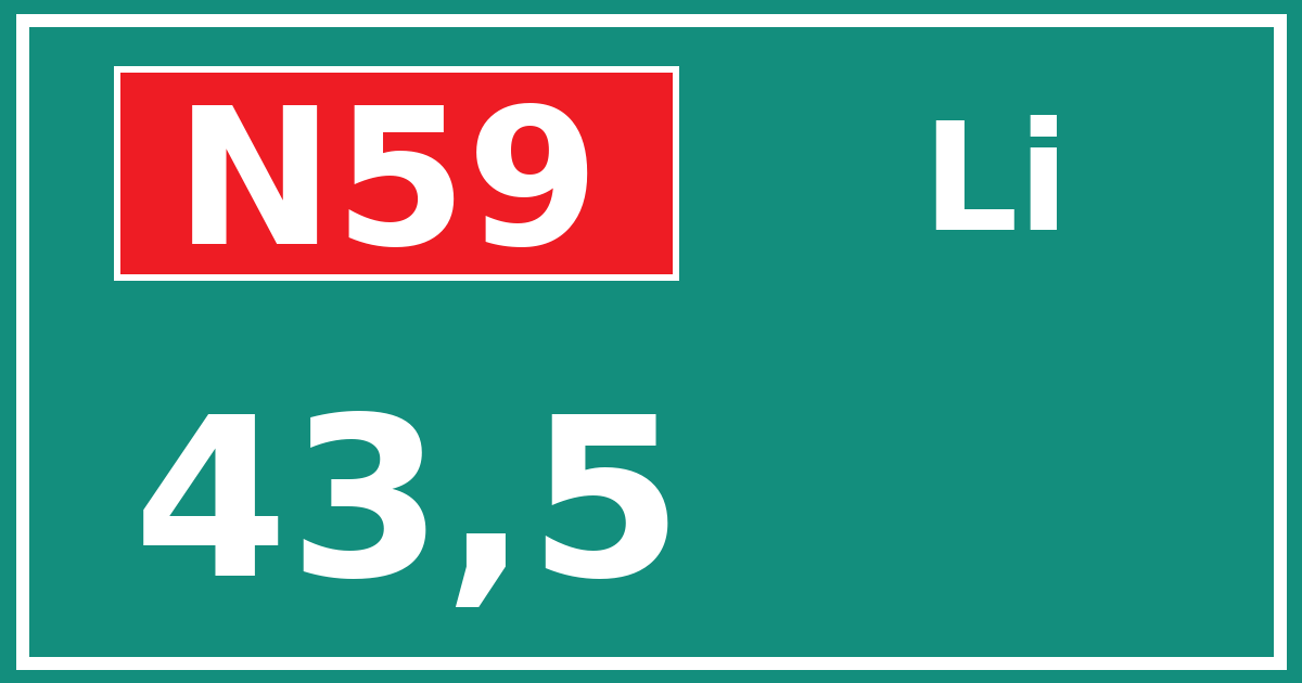 Hectometerbord N59 43,5 zijde Li
