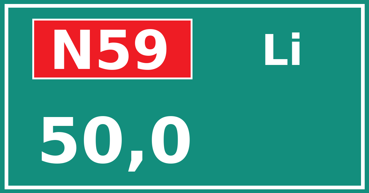 Hectometerbord N59 50,0 zijde Li
