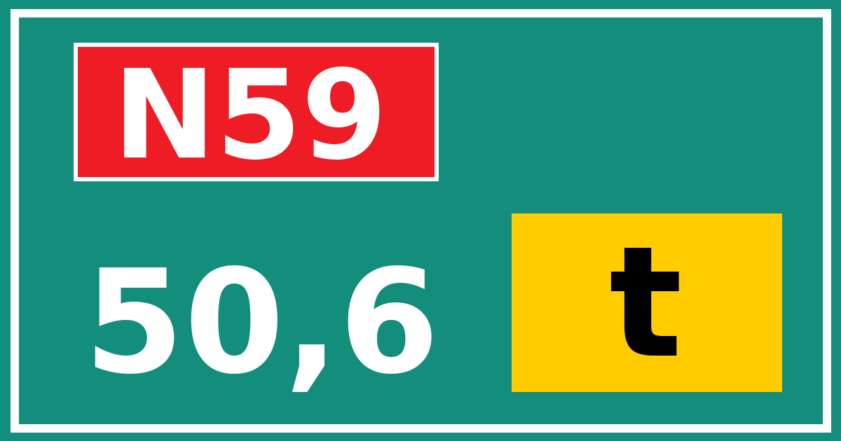 Hectometerbord N59 50,6 letter t