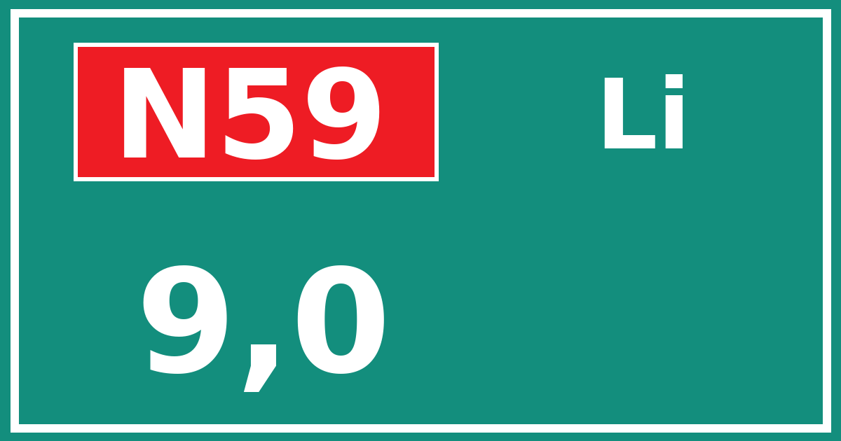 Hectometerbord N59 9,0 zijde Li