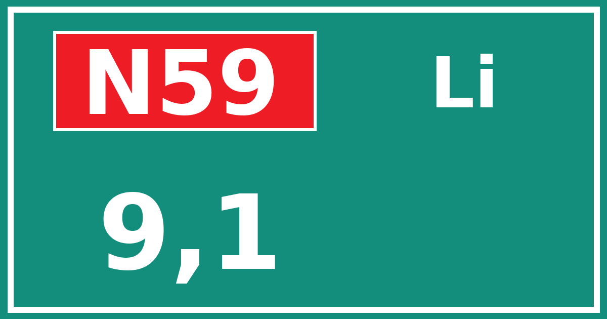 Hectometerbord N59 9,1 zijde Li