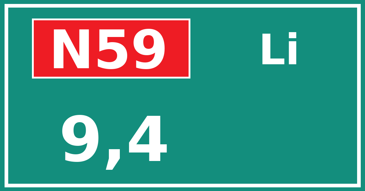 Hectometerbord N59 9,4 zijde Li
