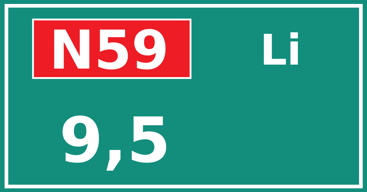 Hectometerbord N59 9,5 zijde Li