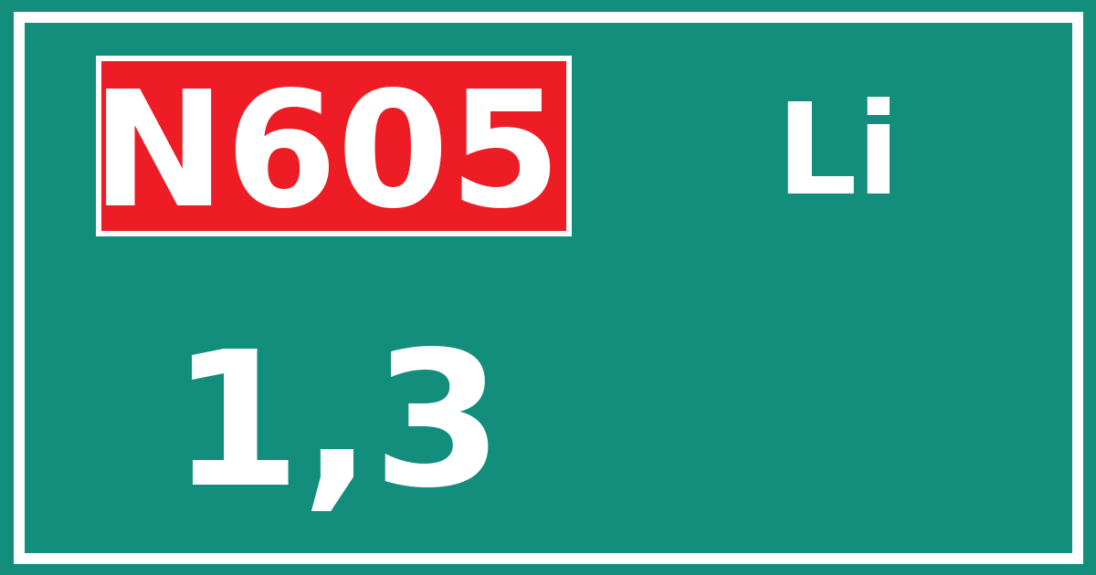 Hectometerbord N605 1,3 zijde Li