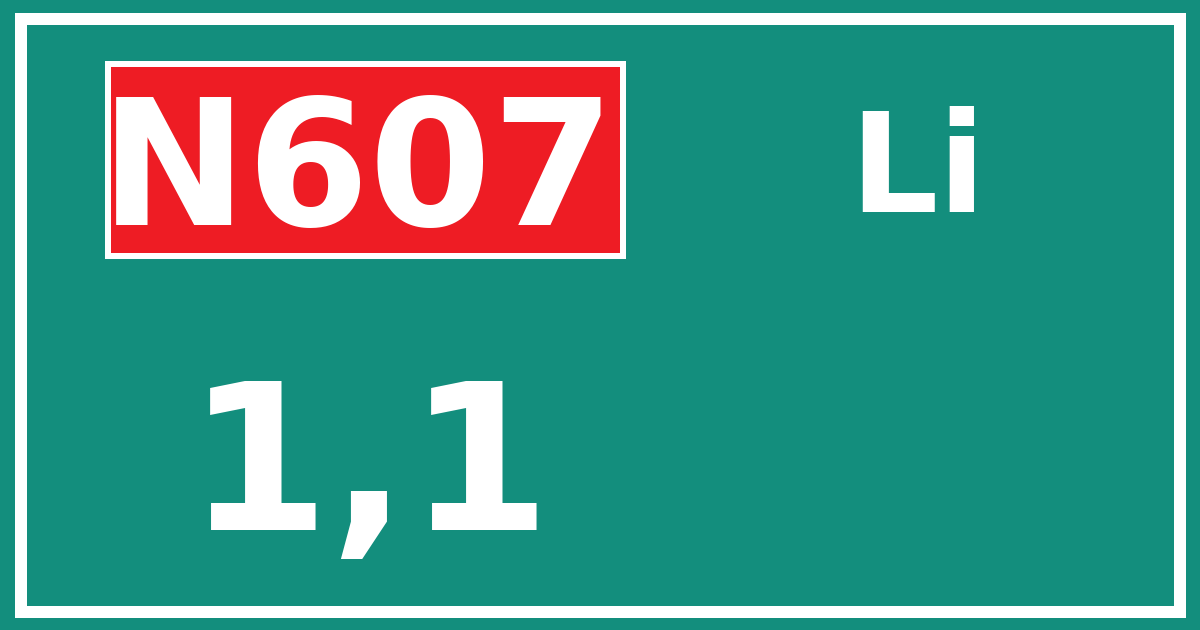 Hectometerbord N607 1,1 zijde Li
