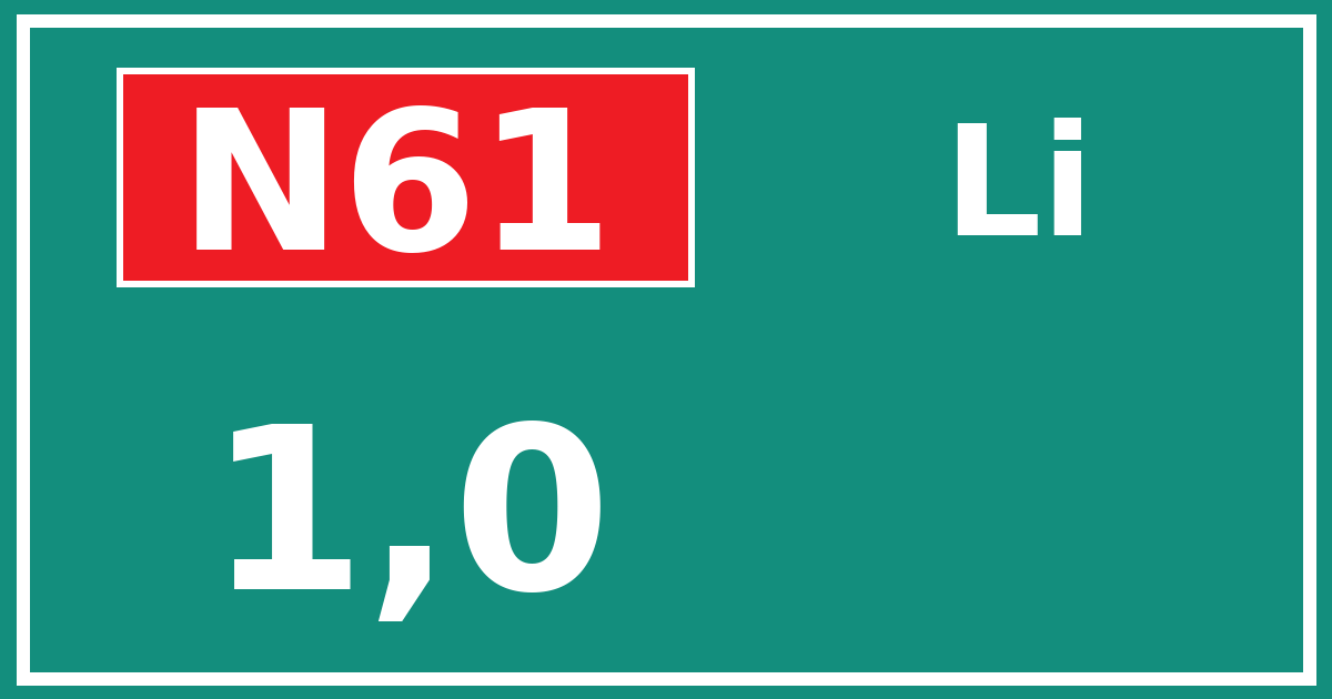Hectometerbord N61 1,0 zijde Li