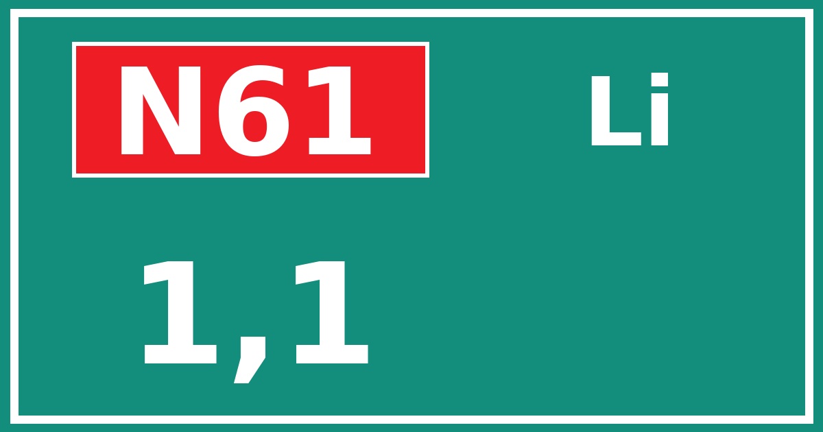 Hectometerbord N61 1,1 zijde Li