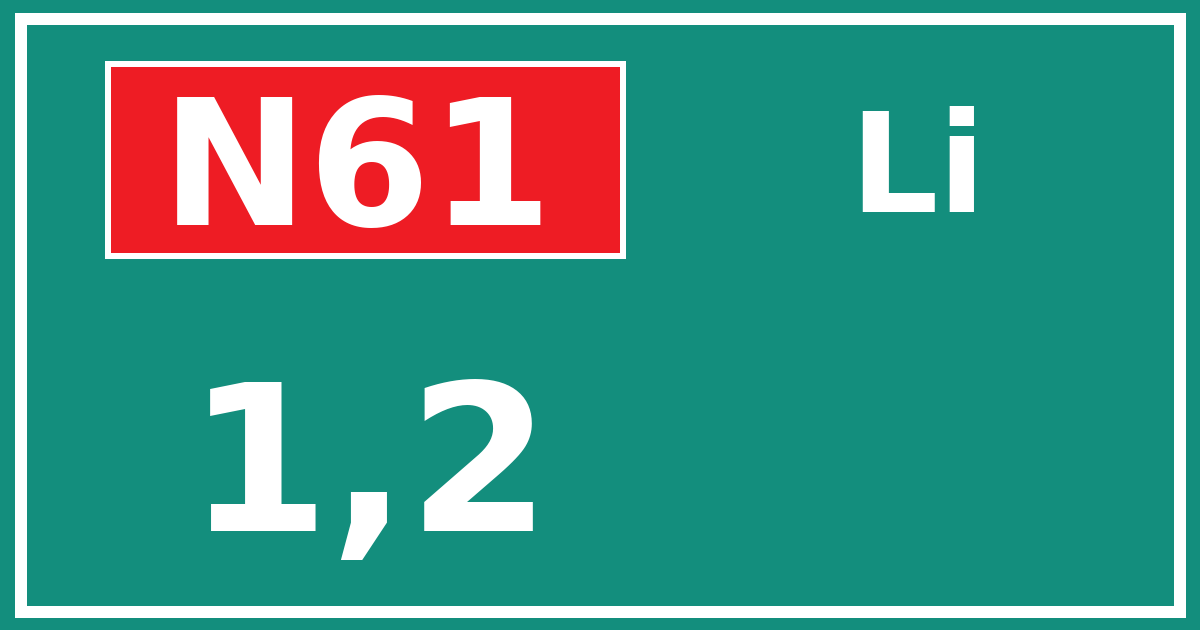 Hectometerbord N61 1,2 zijde Li