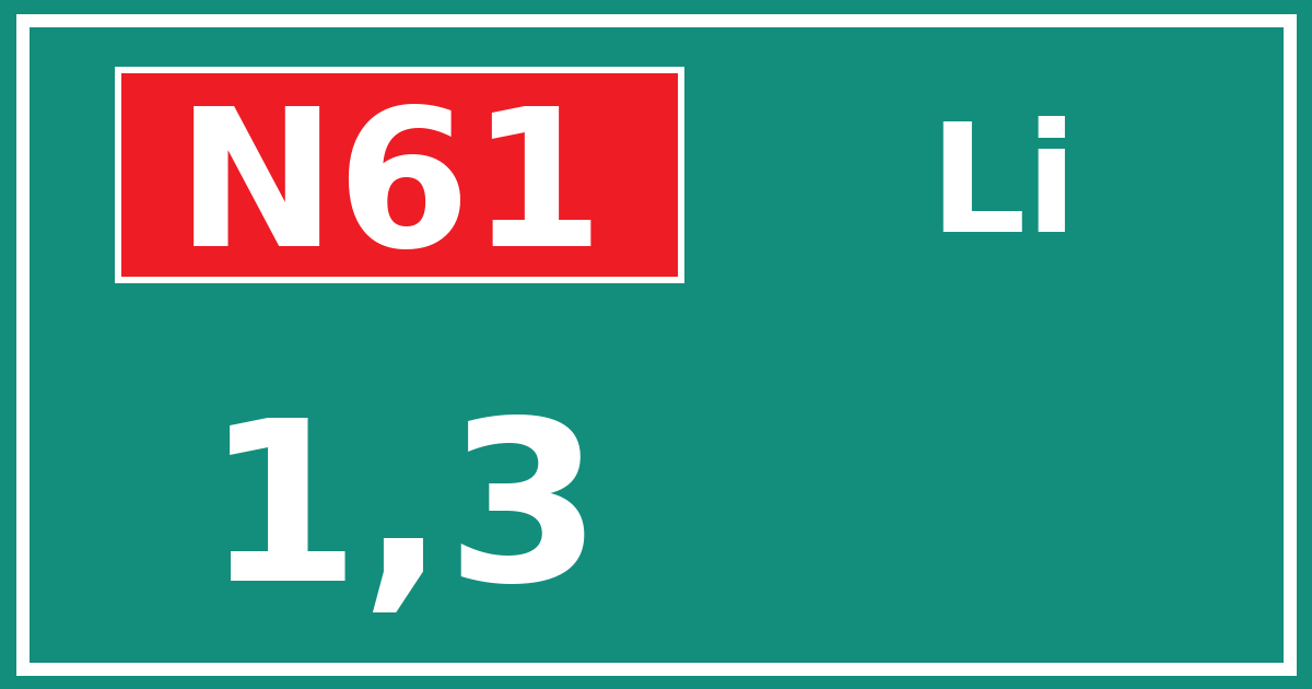 Hectometerbord N61 1,3 zijde Li
