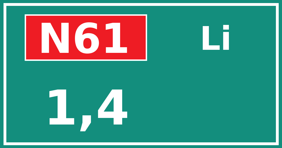 Hectometerbord N61 1,4 zijde Li