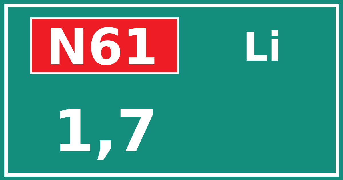 Hectometerbord N61 1,7 zijde Li