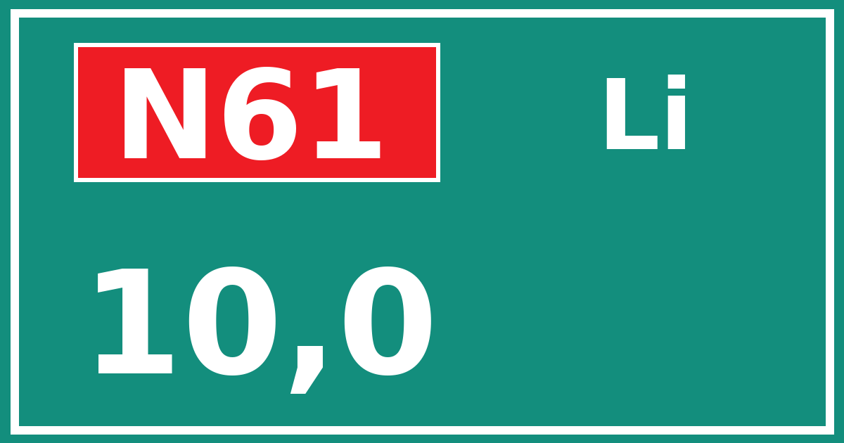 Hectometerbord N61 10,0 zijde Li