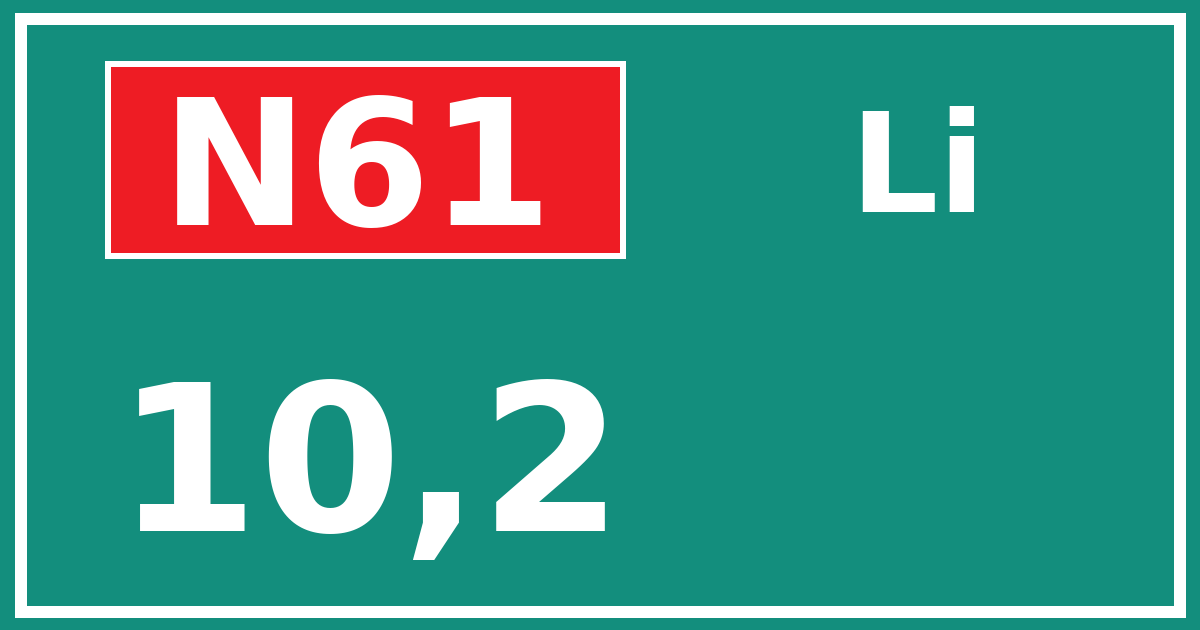 Hectometerbord N61 10,2 zijde Li