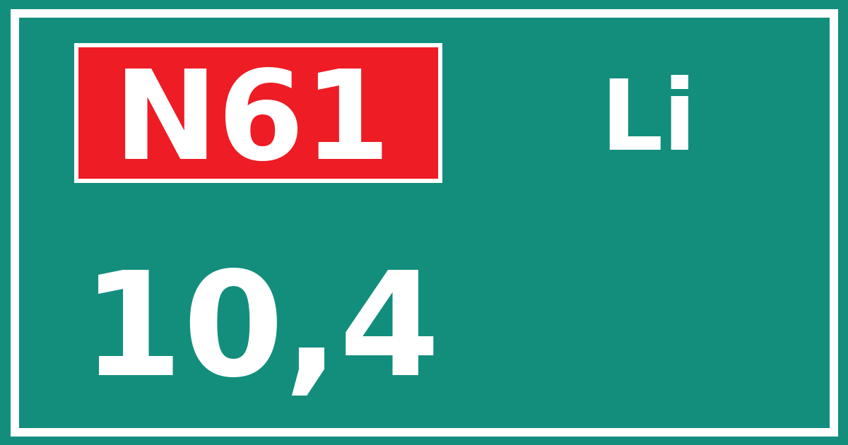 Hectometerbord N61 10,4 zijde Li