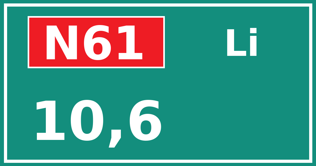 Hectometerbord N61 10,6 zijde Li
