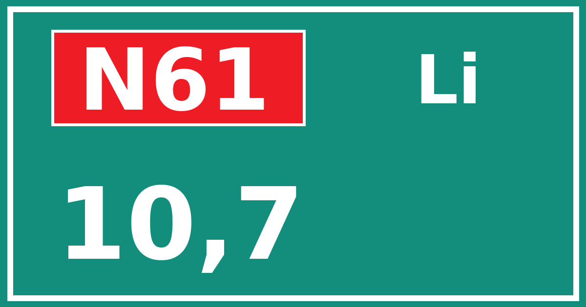 Hectometerbord N61 10,7 zijde Li