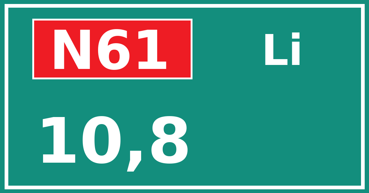 Hectometerbord N61 10,8 zijde Li