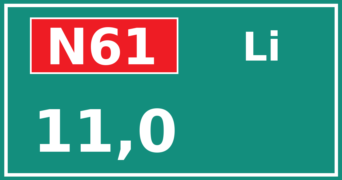 Hectometerbord N61 11,0 zijde Li