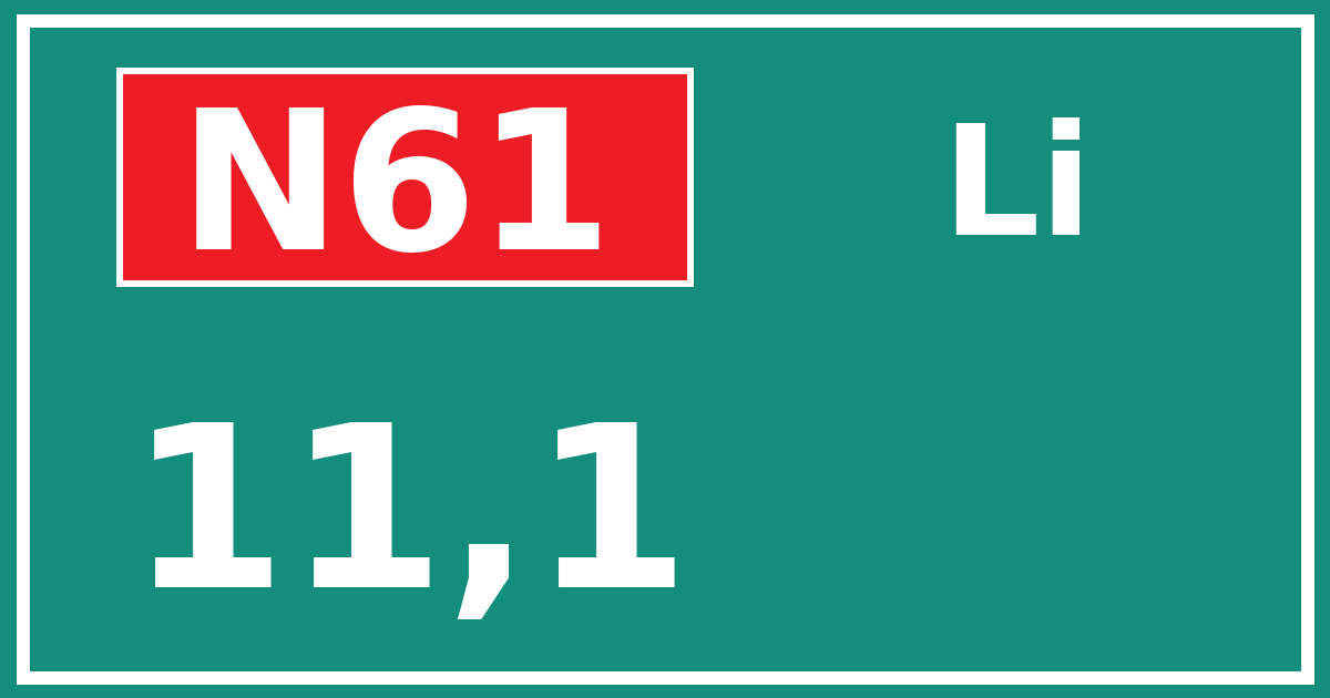 Hectometerbord N61 11,1 zijde Li