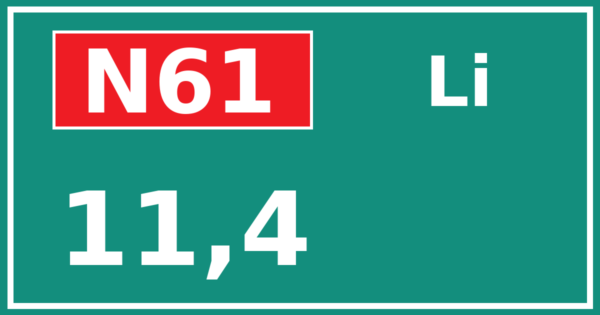 Hectometerbord N61 11,4 zijde Li