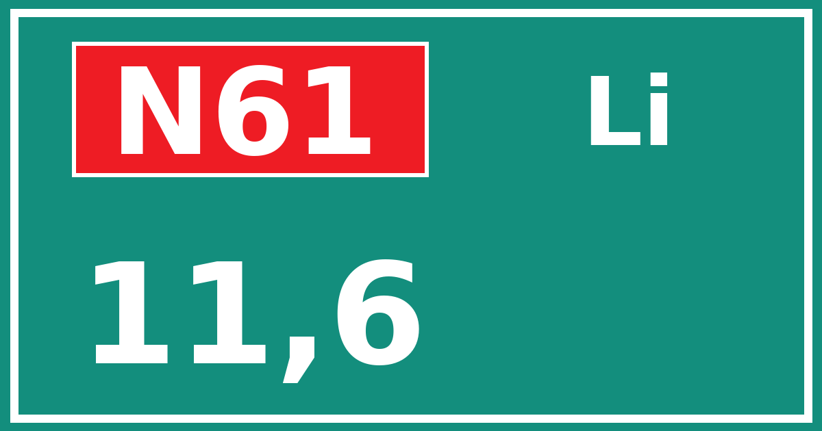 Hectometerbord N61 11,6 zijde Li