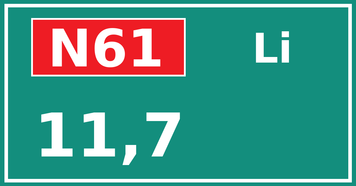 Hectometerbord N61 11,7 zijde Li